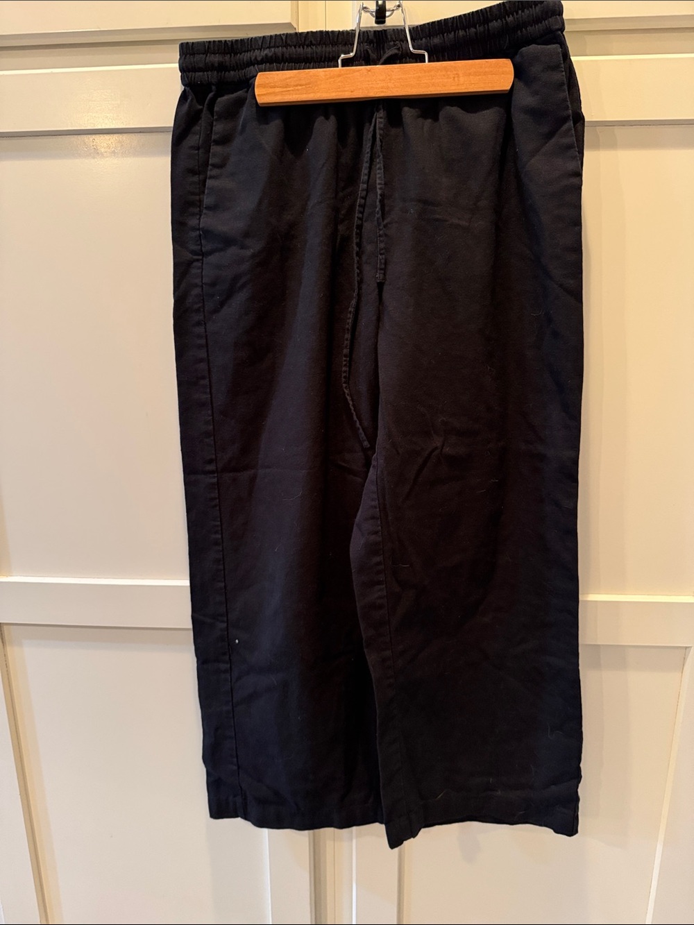 J. Crew Black Wide-Leg Elastic-Waist Linen Pants